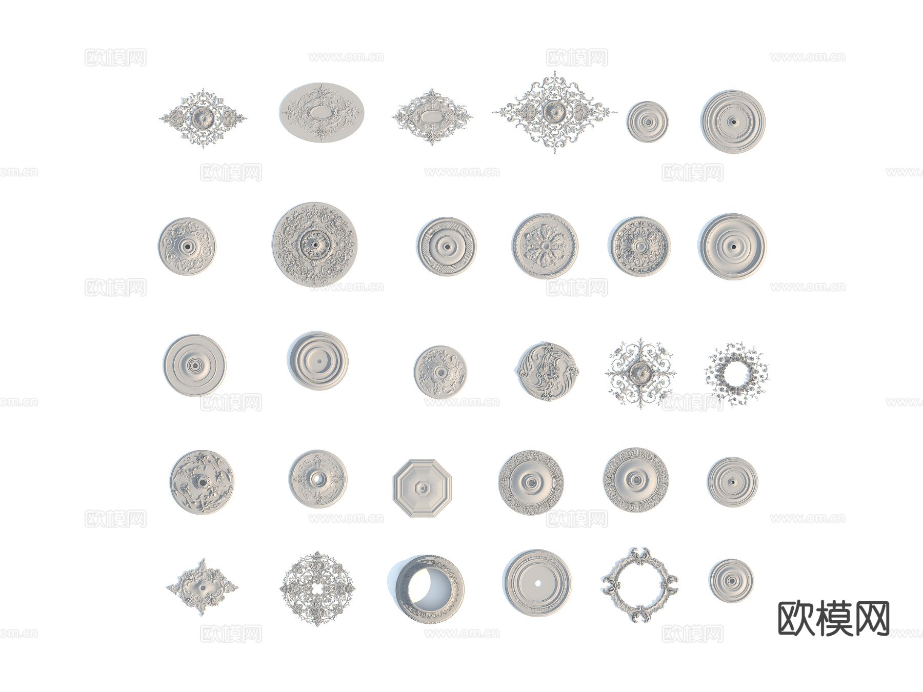 欧式石膏灯盘 雕花构件3d模型