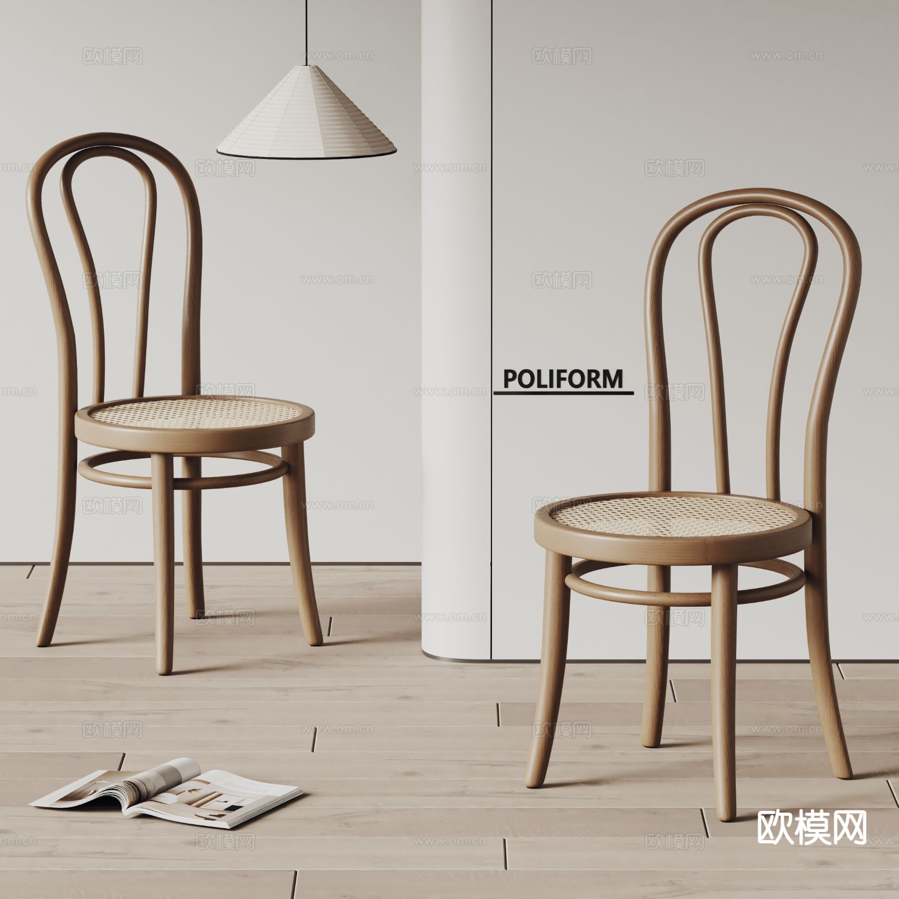poliform 意式椅子 餐椅su模型下载（渲染图2）