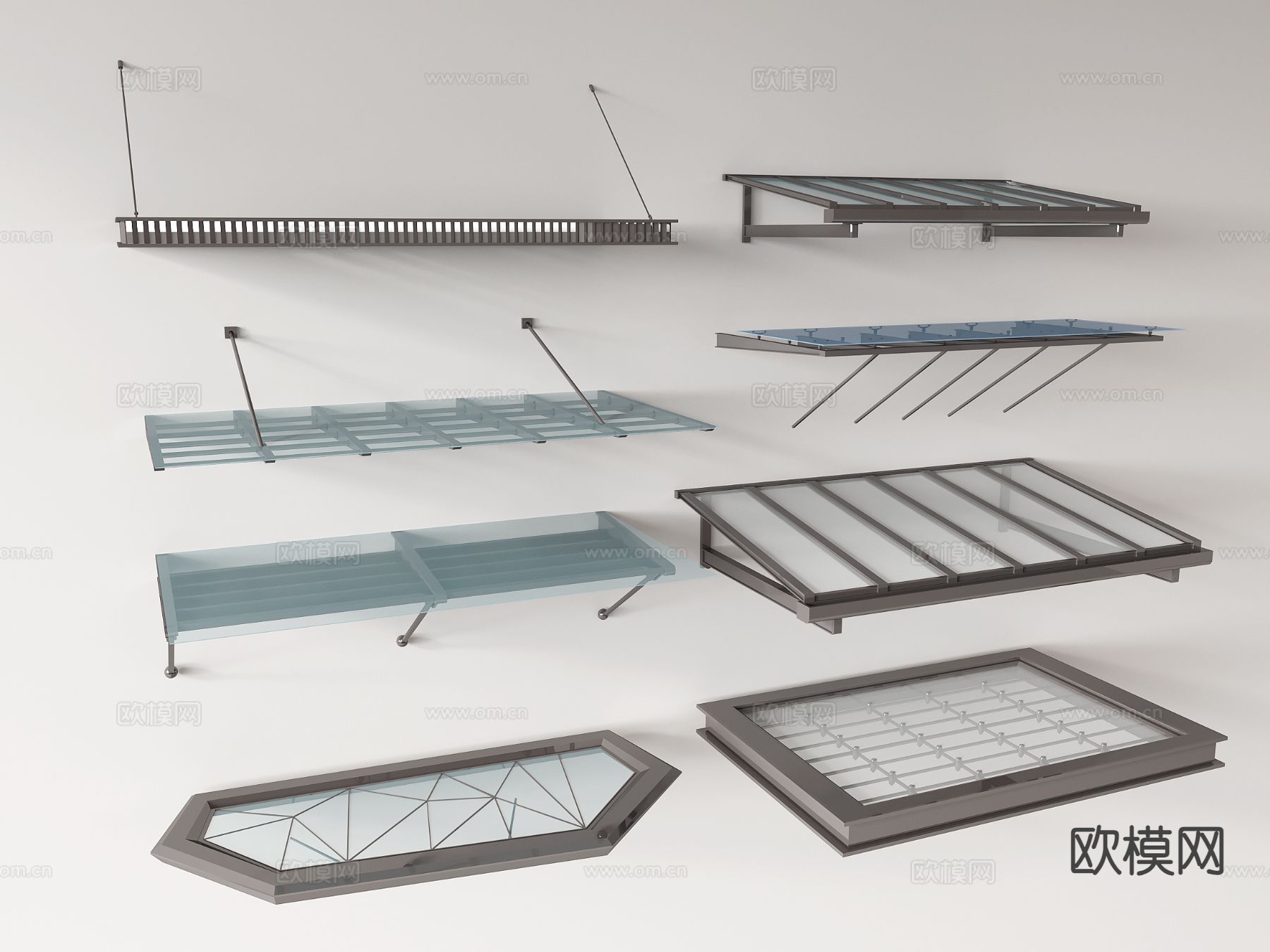 现代玻璃雨棚 遮阳棚 雨搭 户外雨棚3d模型