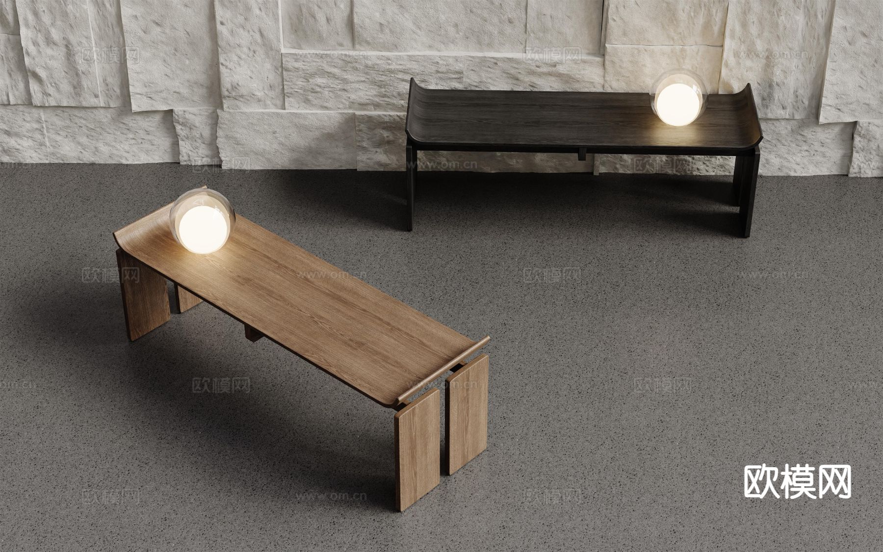 原木风凳子 长凳 木凳su模型下载（渲染图3）