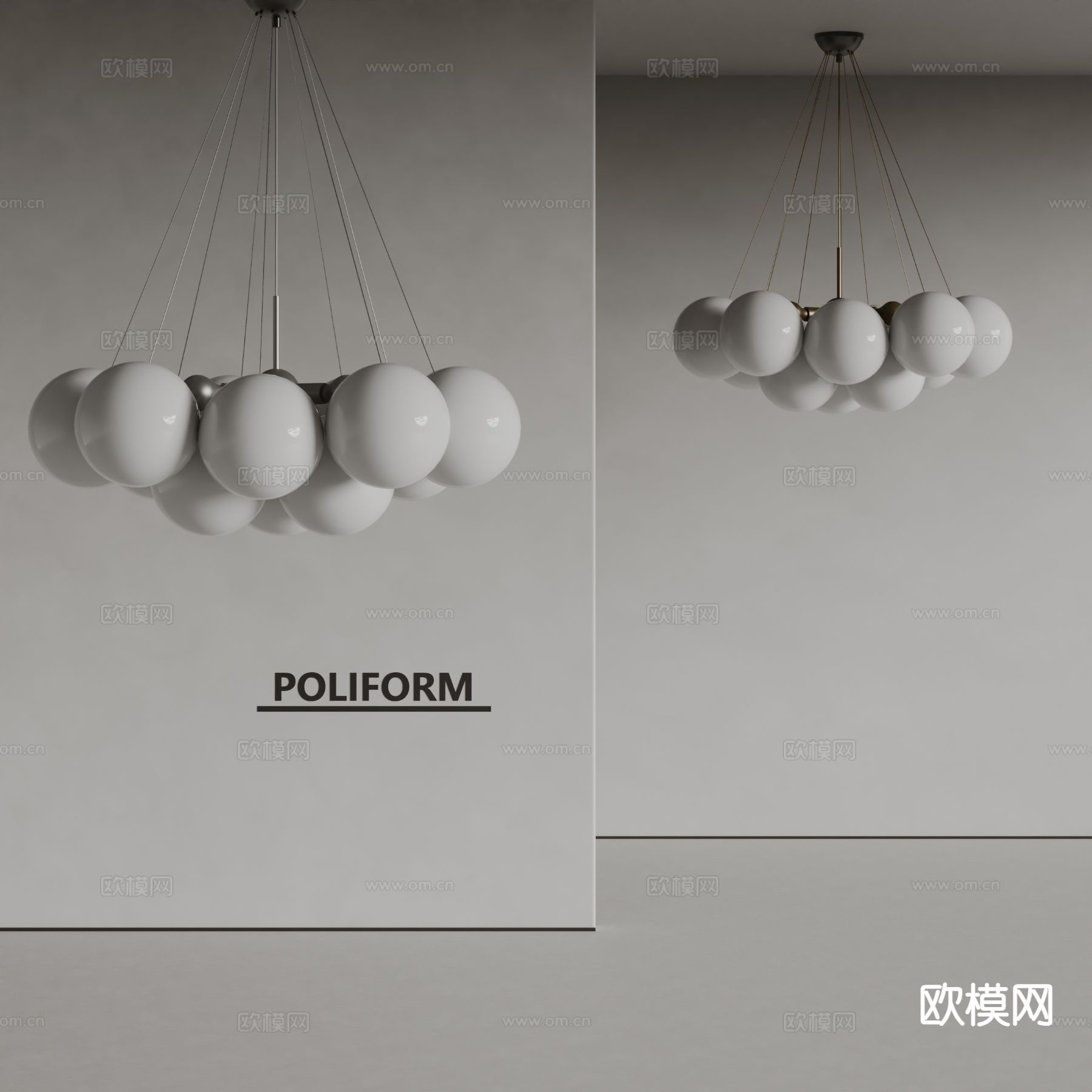 poliform 意式吊灯 大厅吊灯su模型下载（渲染图2）