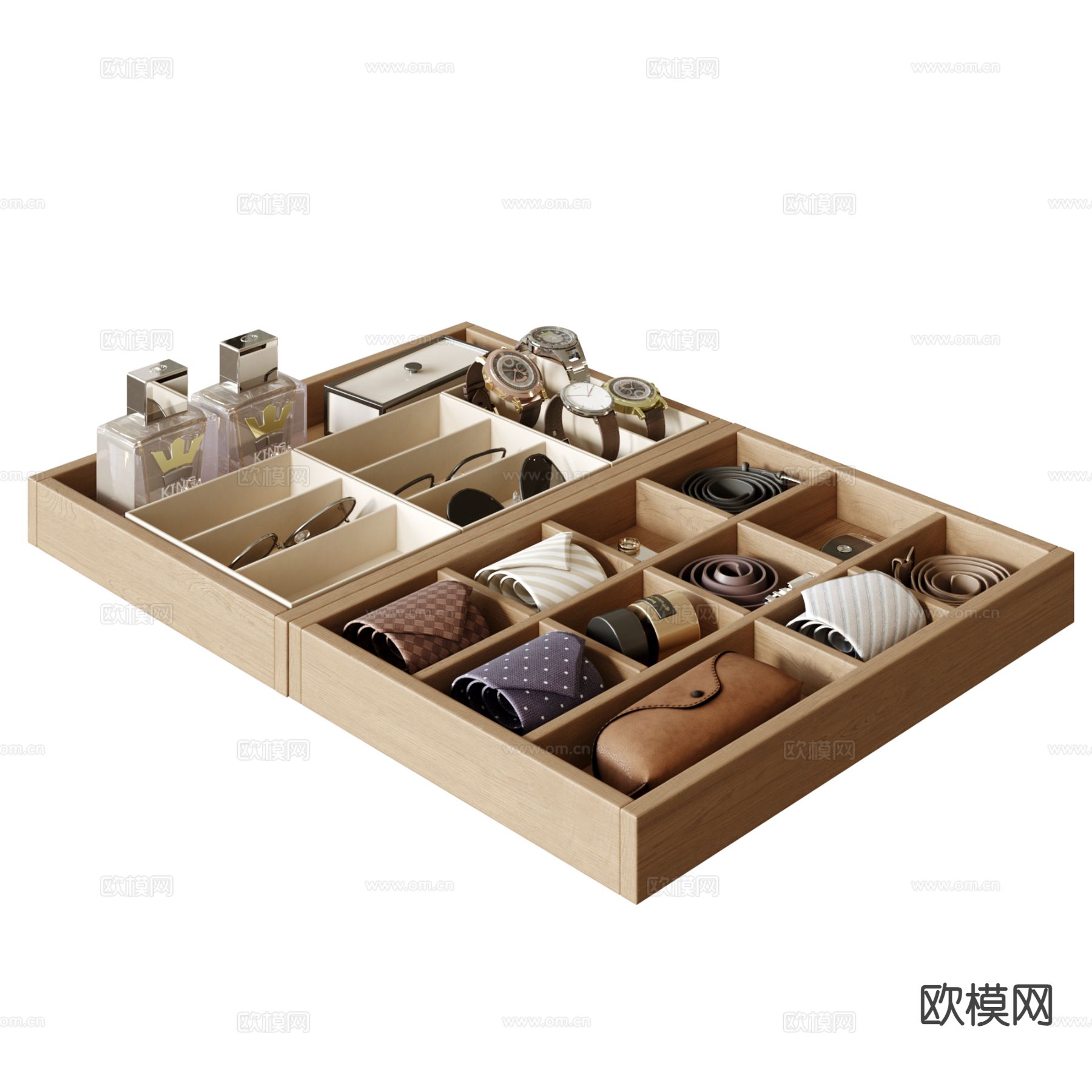 珠宝首饰 领带 手表 梳妆收纳盒su模型下载（渲染图2）