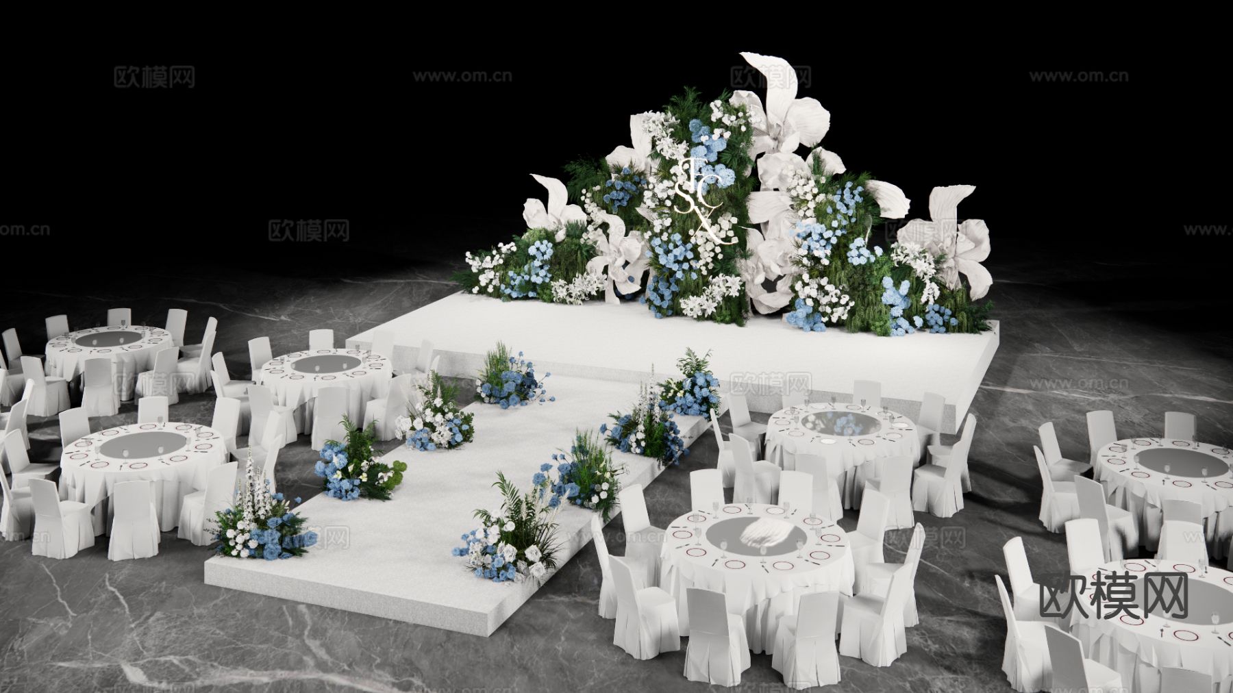 白绿蓝花艺婚礼su模型下载（渲染图3）