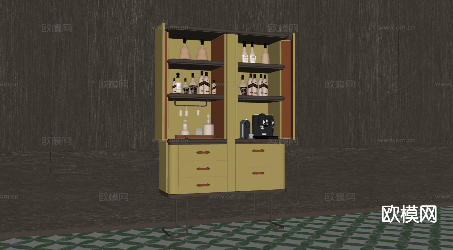 Minotti 米洛提 意式酒柜 酒架su模型下载（渲染图1）