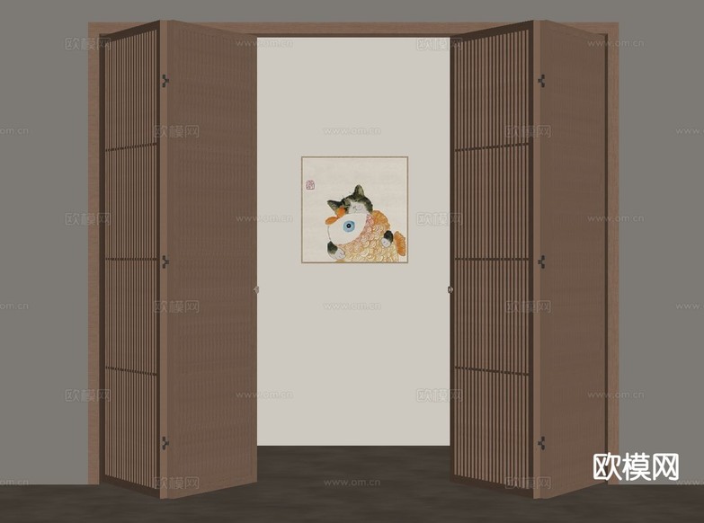 日式折叠门 格栅门 木门su模型下载(渲染图1)