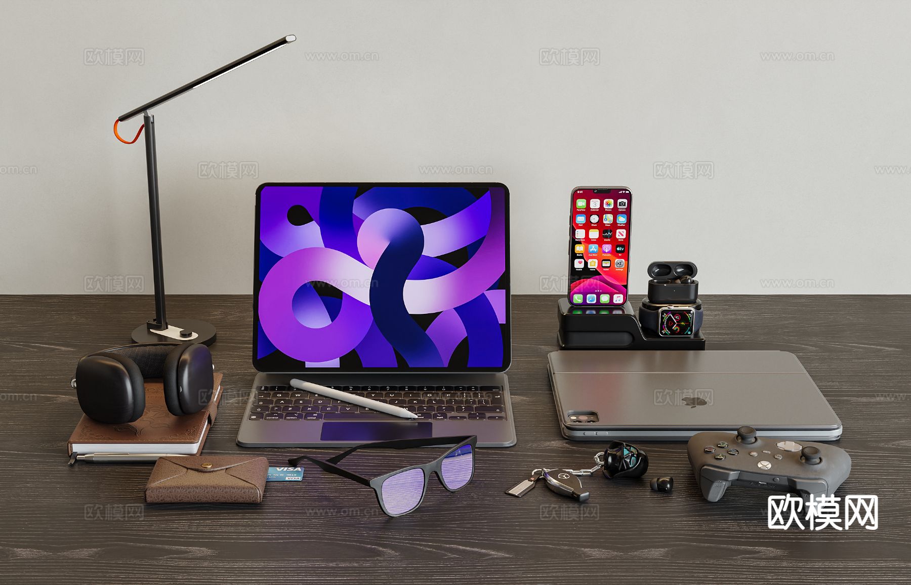 办公用品 桌面摆件 电脑 数码产品 台灯su模型下载（渲染图2）