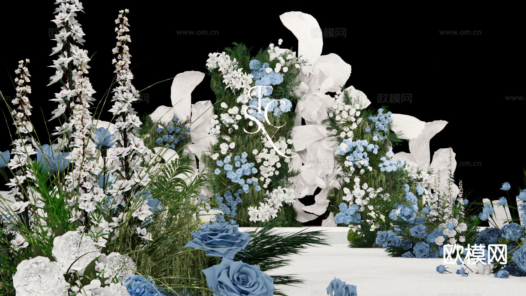 白绿蓝花艺婚礼su模型下载（渲染图4）
