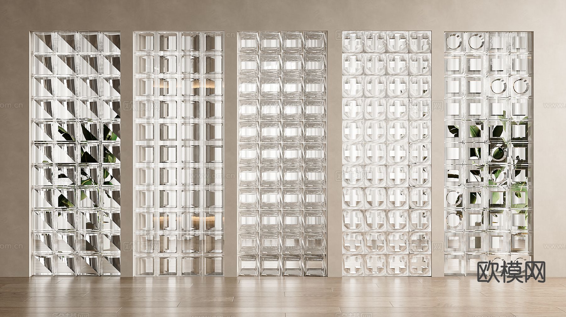 玻璃砖屏风 玄关隔断su模型下载（渲染图2）