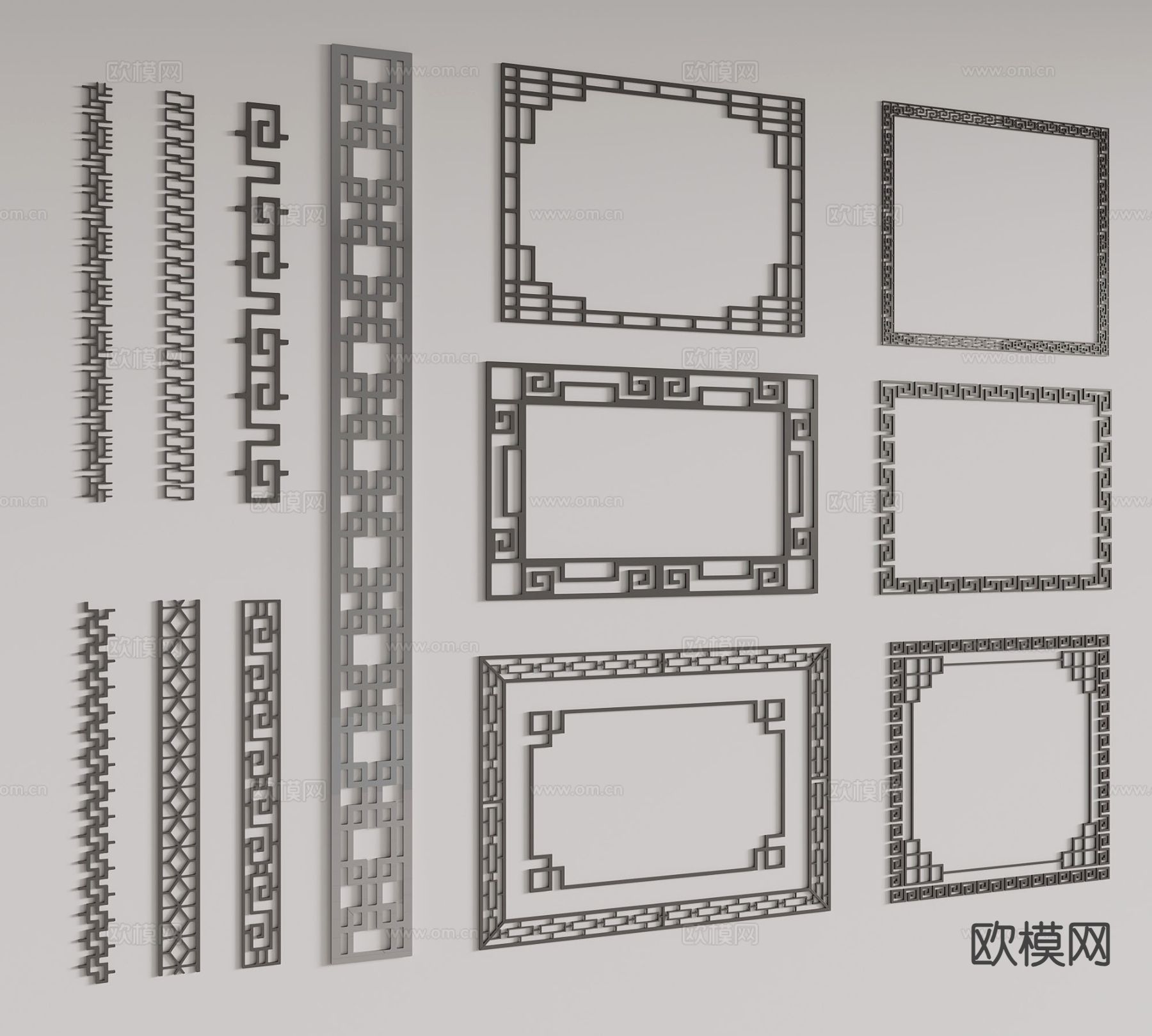 新中式花格雕花 线条su模型下载（渲染图2）