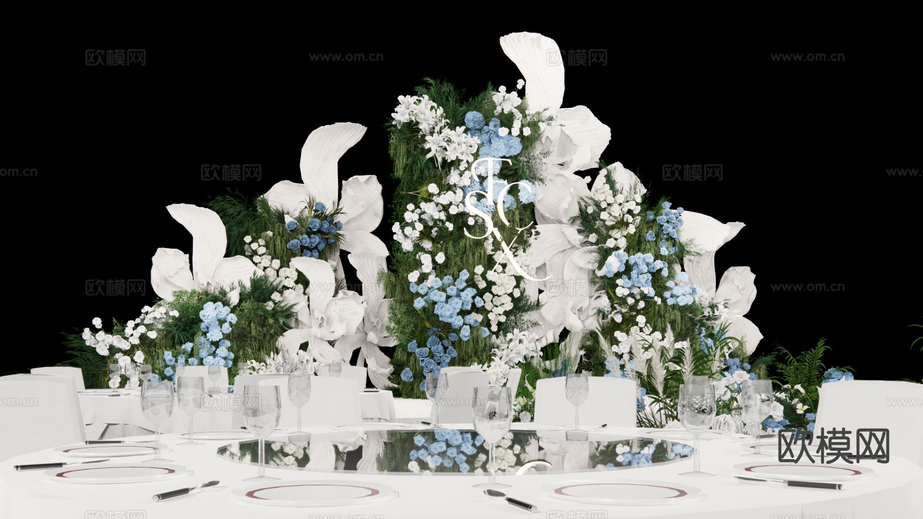 白绿蓝花艺婚礼su模型下载（渲染图1）