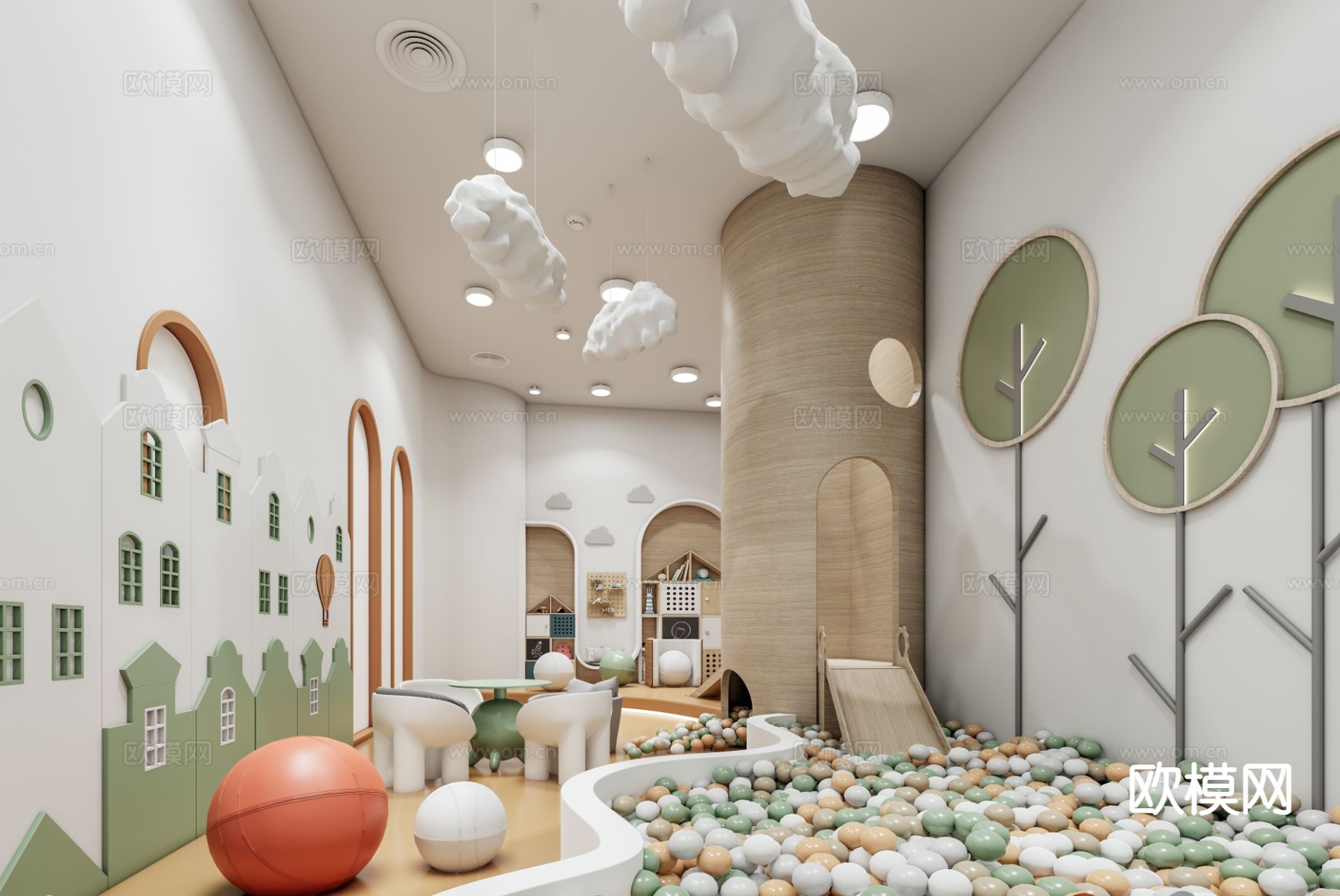 现代儿童娱乐室 幼儿园su模型下载（渲染图2）