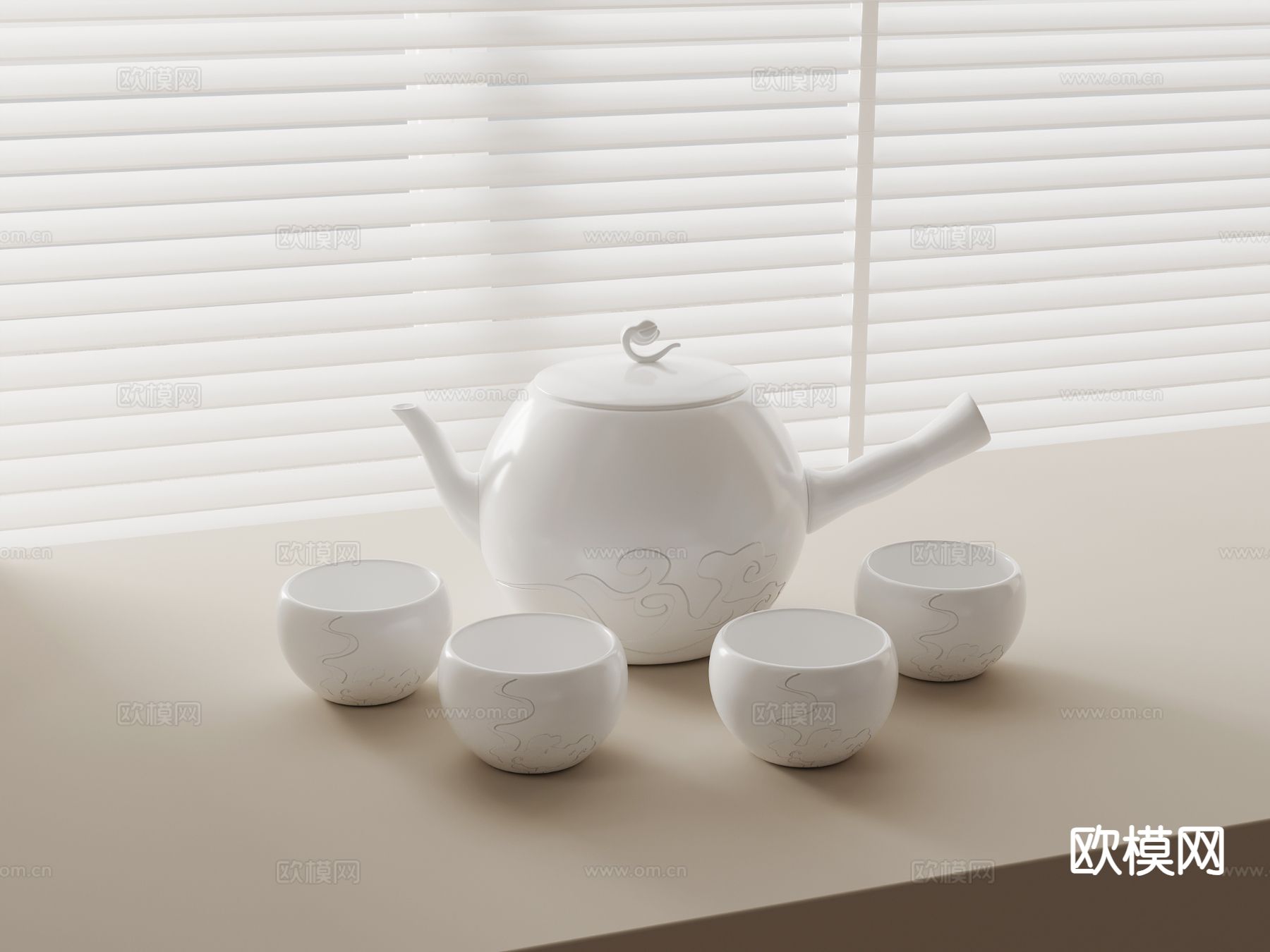 新中式祥云壶 茶壶su模型下载（渲染图2）