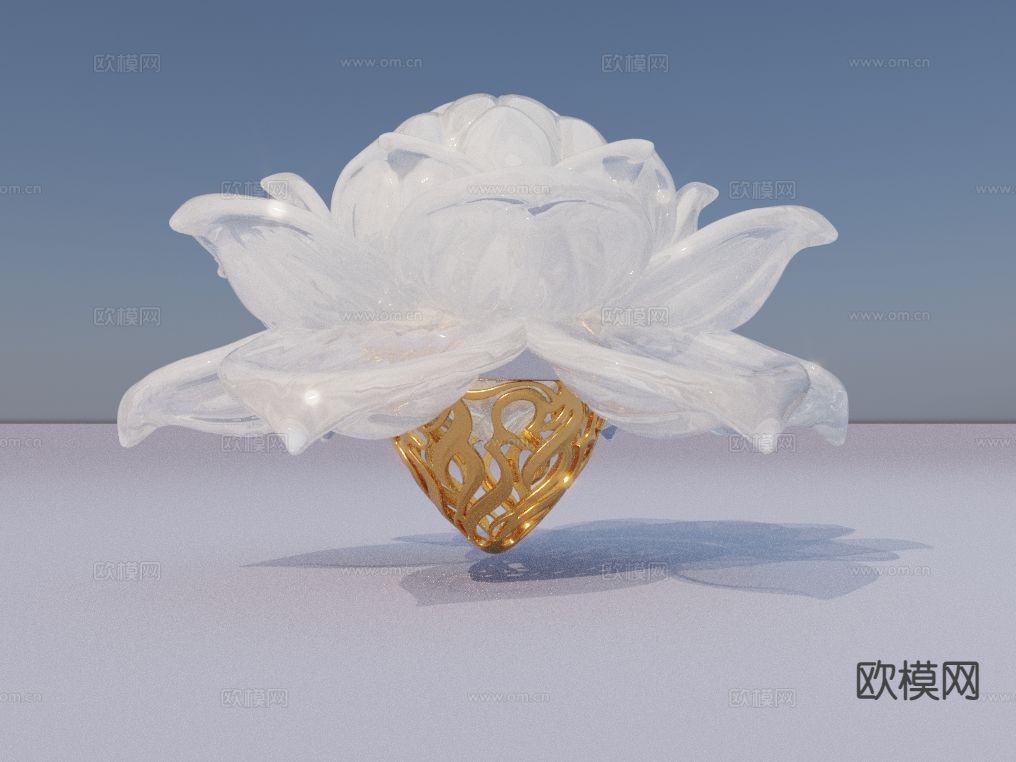 中式白玉雪莲 莲花玉石3d模型