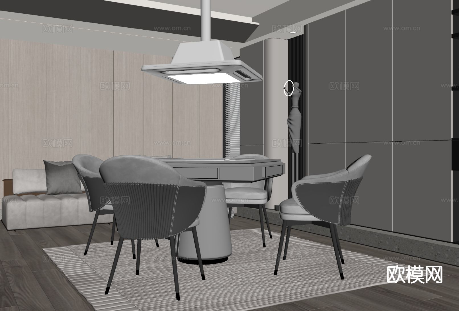 现代休闲室 麻将房su模型下载（渲染图1）