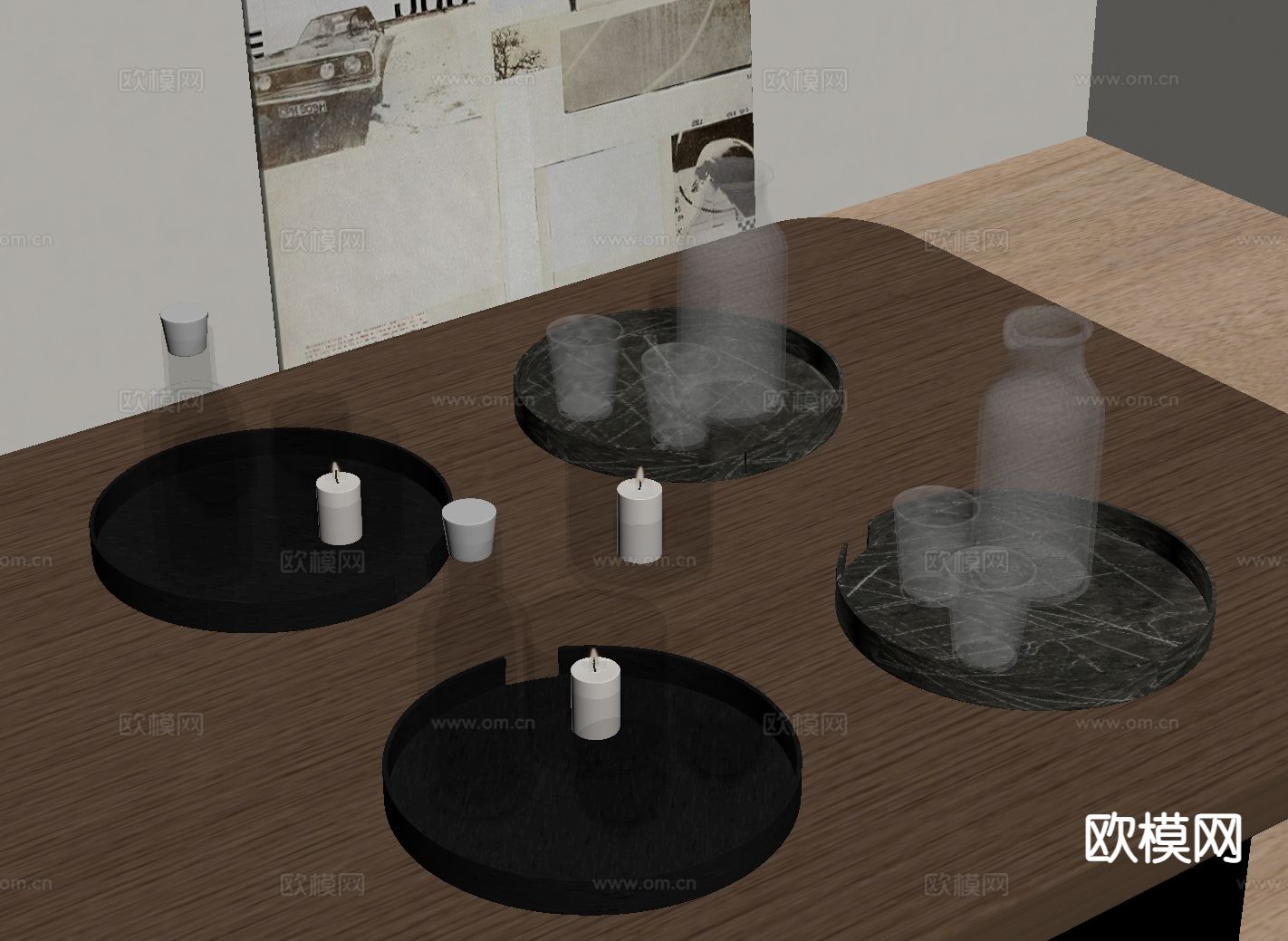 水杯 水壶 水瓶 酒水 托盘su模型下载（渲染图1）