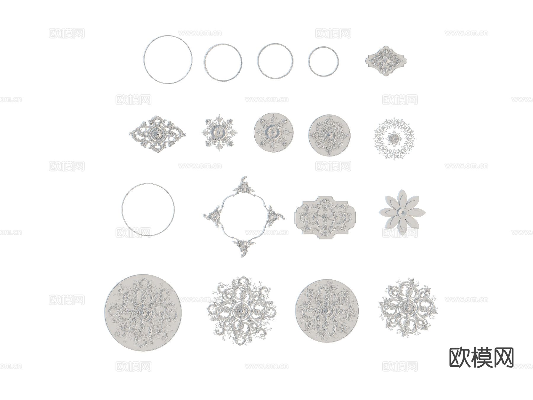 欧式石膏灯盘 雕花构件3d模型