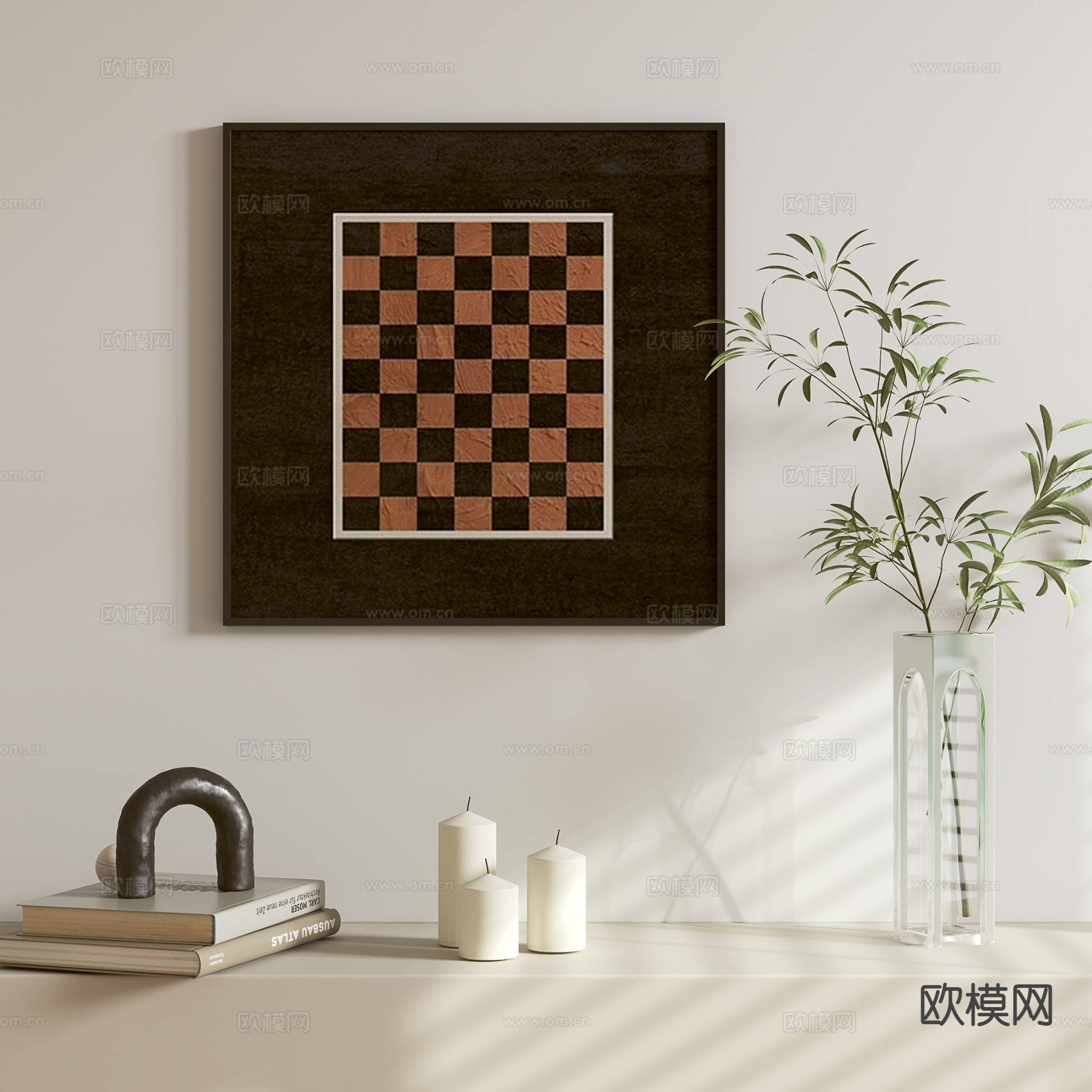 中古风棋盘格挂画 装饰画3d模型