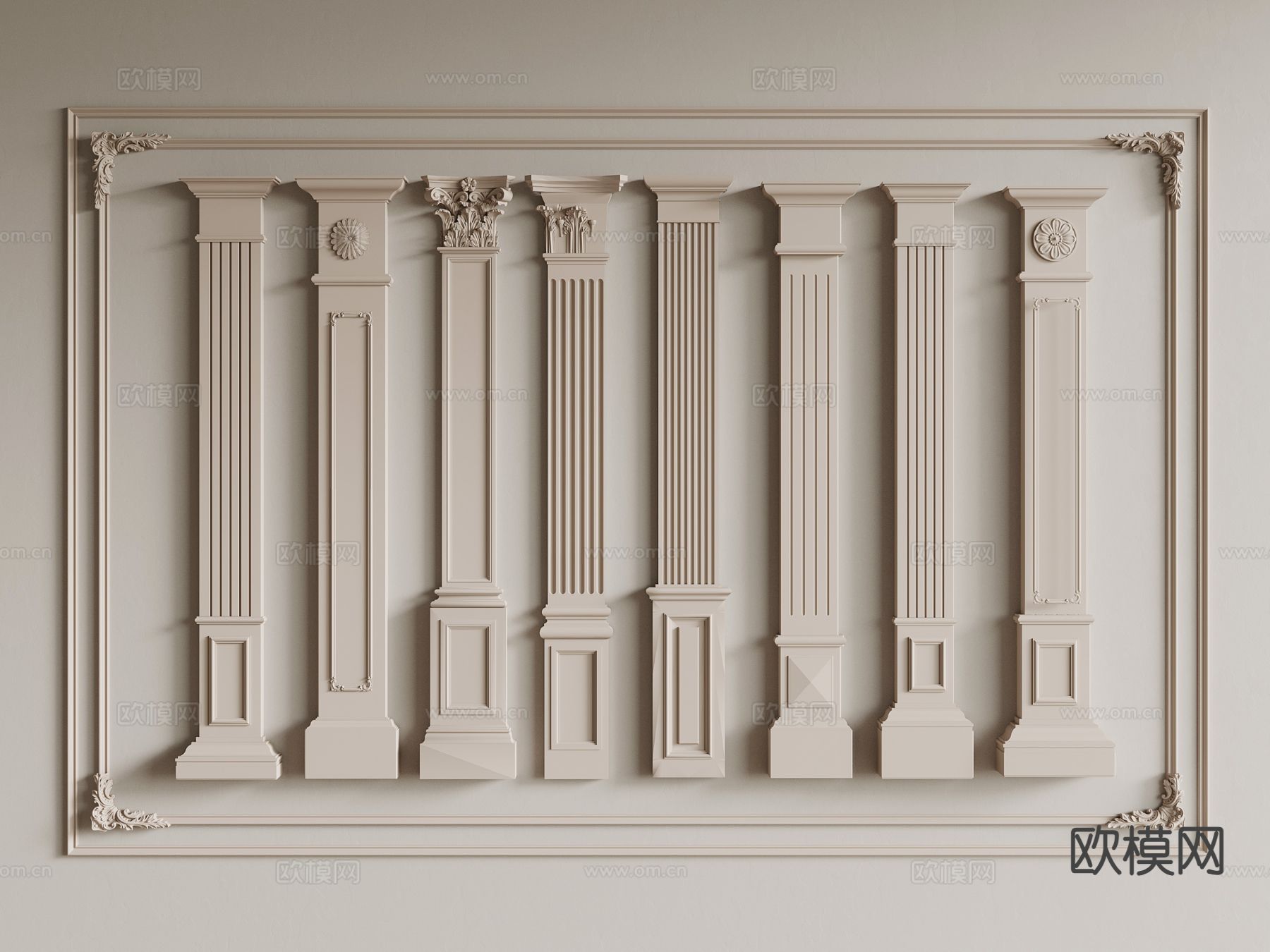 法式柱子 石膏柱 立柱 门庭柱su模型下载（渲染图2）