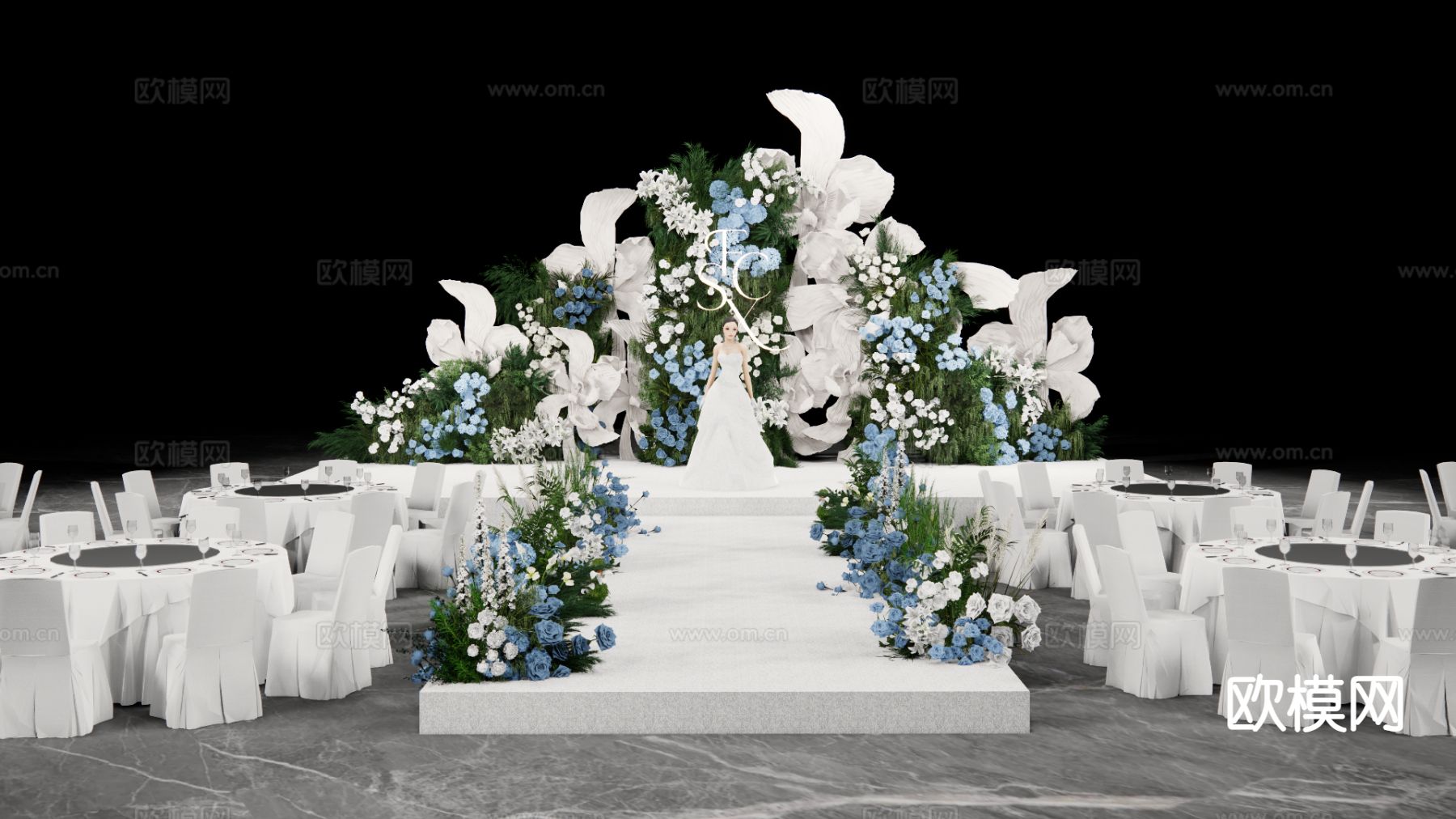 白绿蓝花艺婚礼su模型下载（渲染图2）