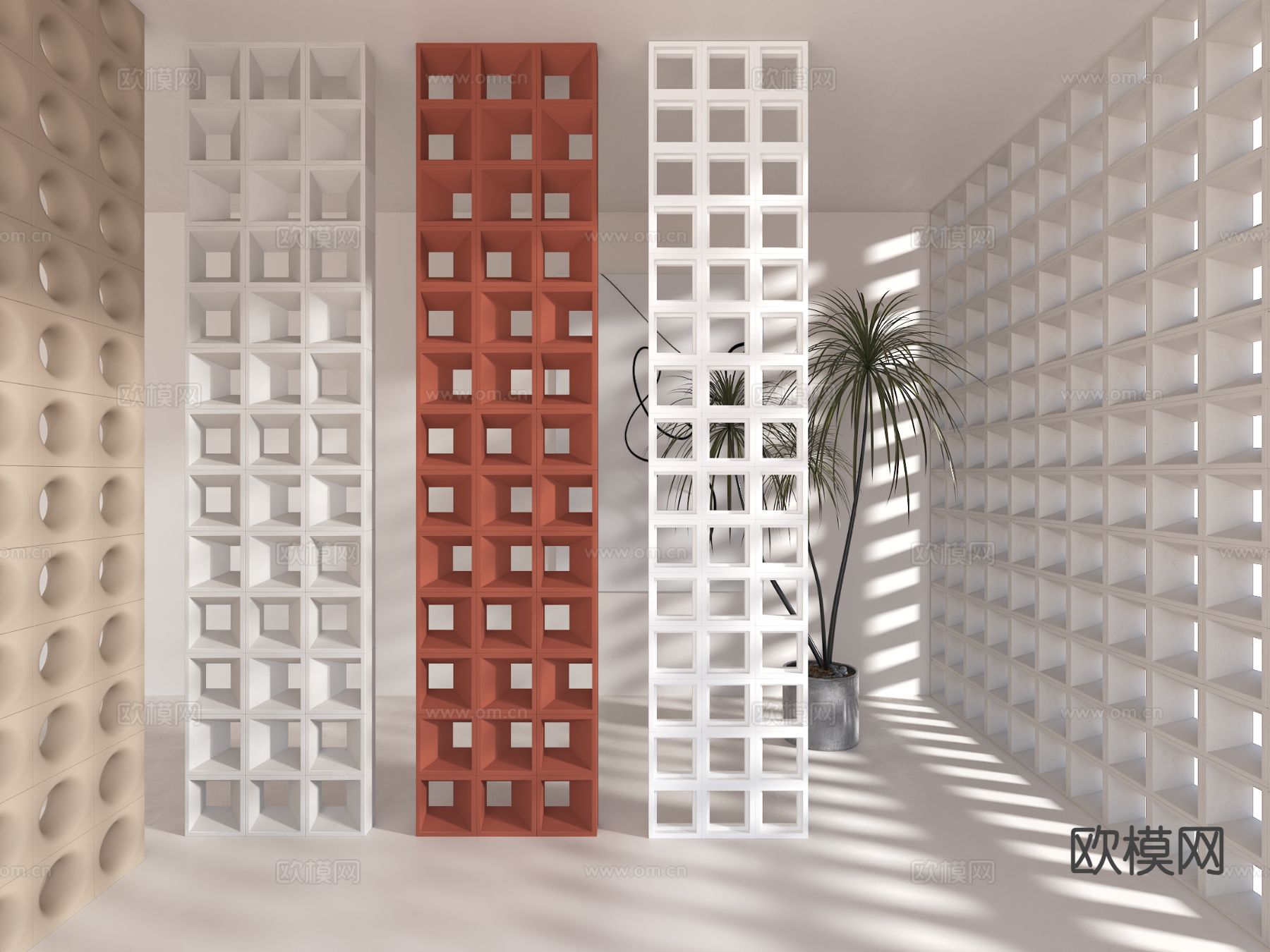 现代水泥砖隔断 镂空砖su模型下载（渲染图2）