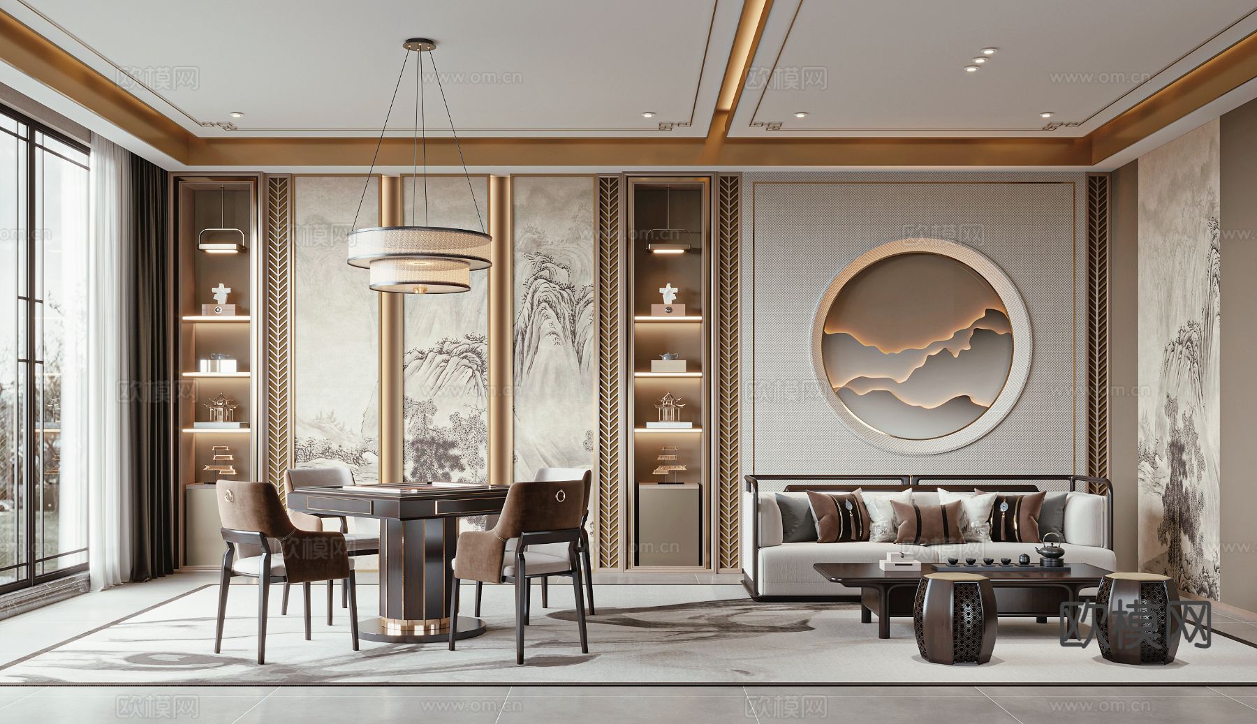 新中式休闲室 麻将房su模型下载（渲染图2）