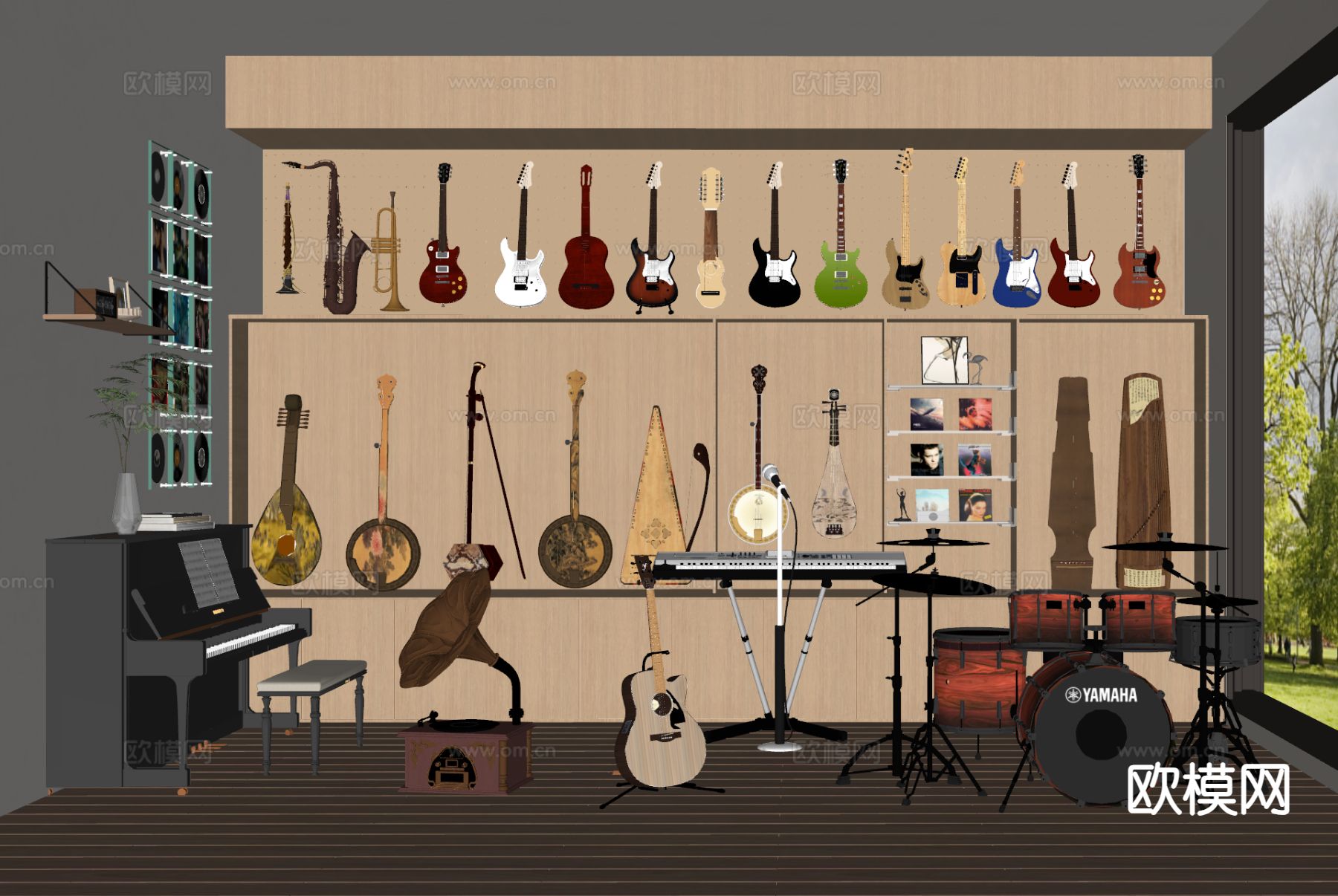 现代音乐室 娱乐室su模型下载（渲染图1）