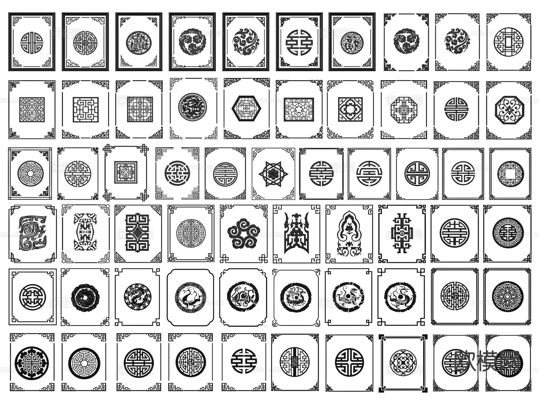 中式镂空花窗 边框花纹su模型下载（渲染图2）