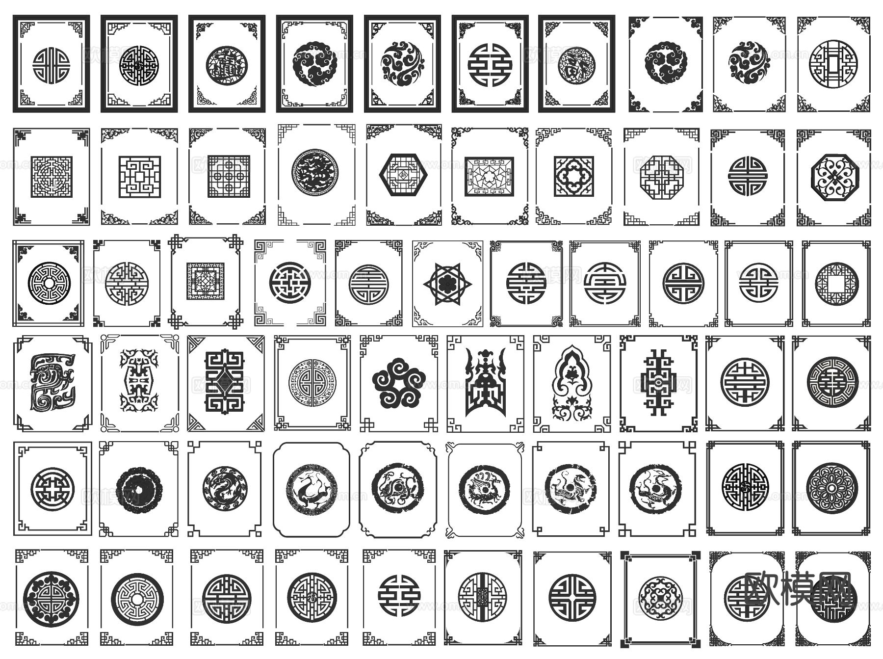 中式镂空花窗 边框花纹su模型下载（渲染图1）