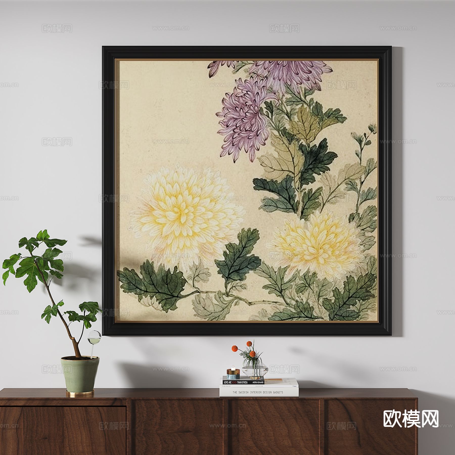 中古风花鸟画 装饰画3d模型