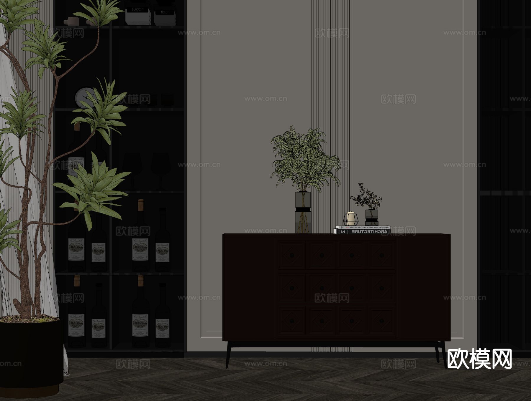 意式玄关柜 端景柜 边柜su模型