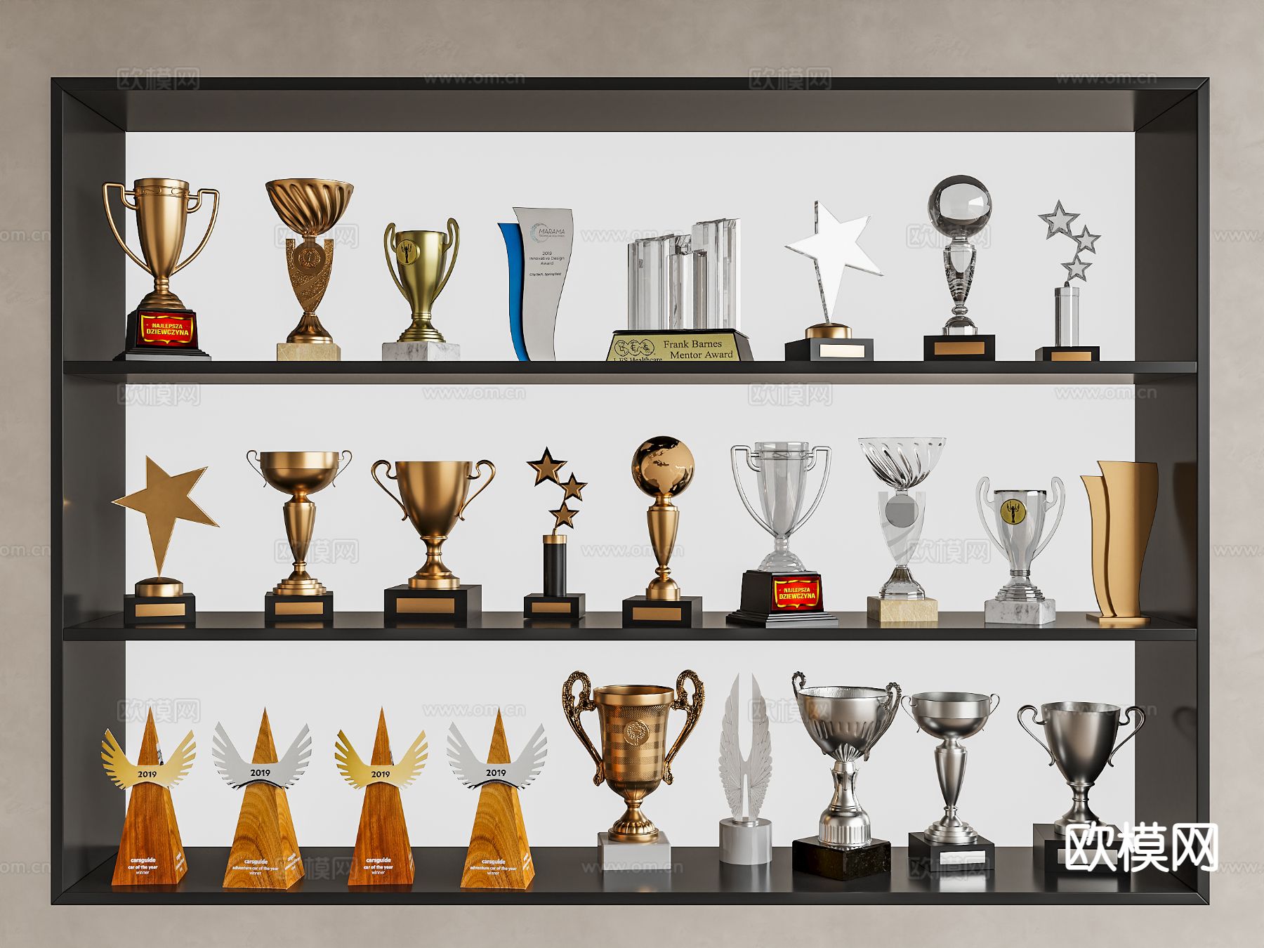 奖杯 奖状 奖牌 奖杯架su模型下载（渲染图2）