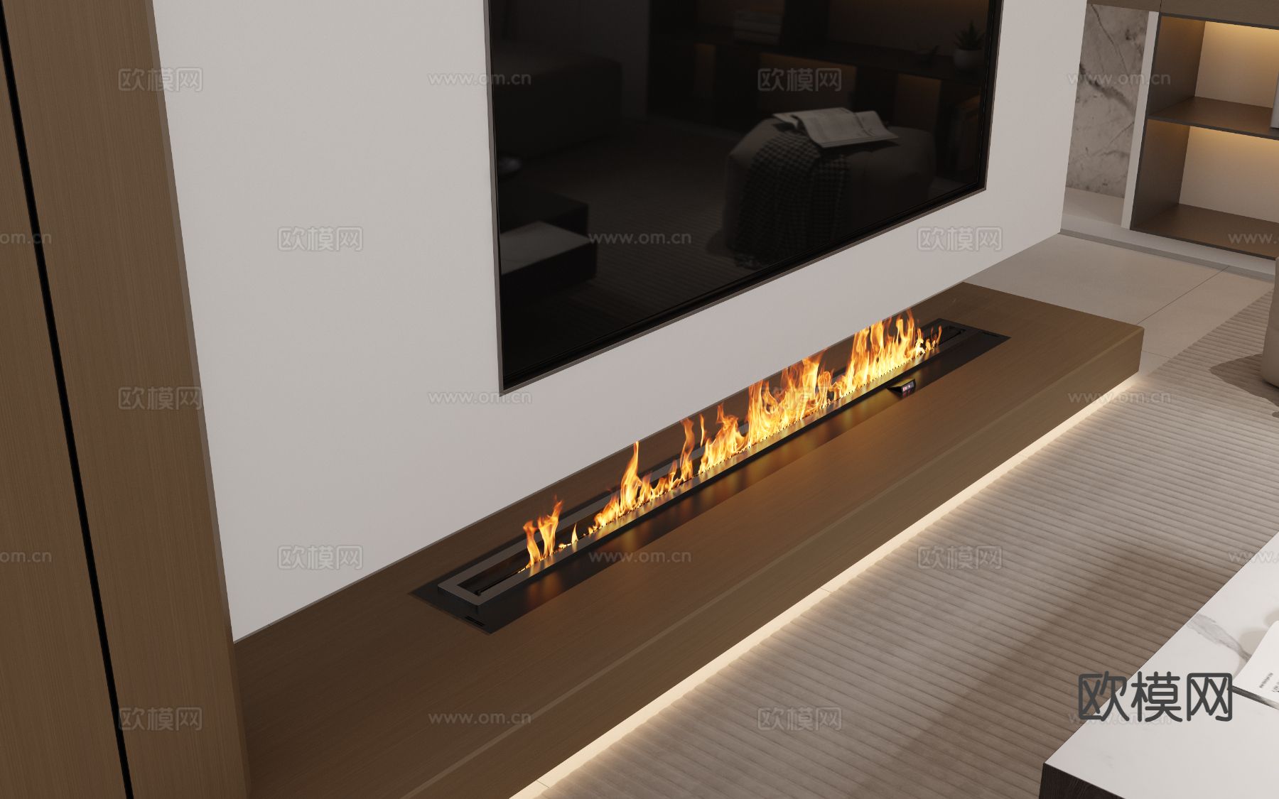 现代壁炉 电视柜3d模型下载