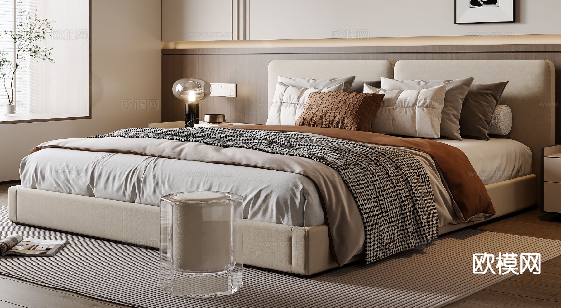 现代双人床3d模型下载
