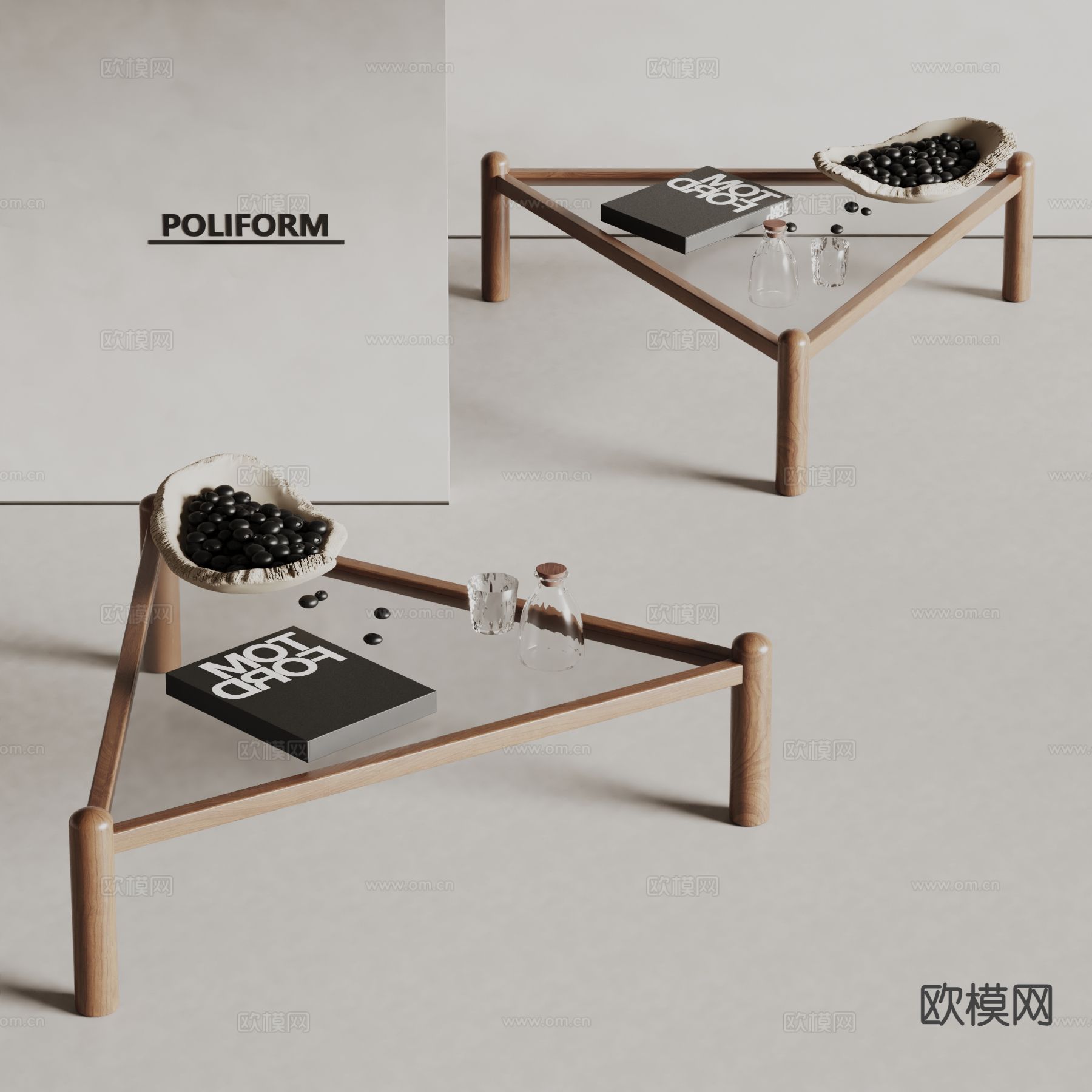 poliform 意式茶几 亚克力茶几su模型下载（渲染图2）
