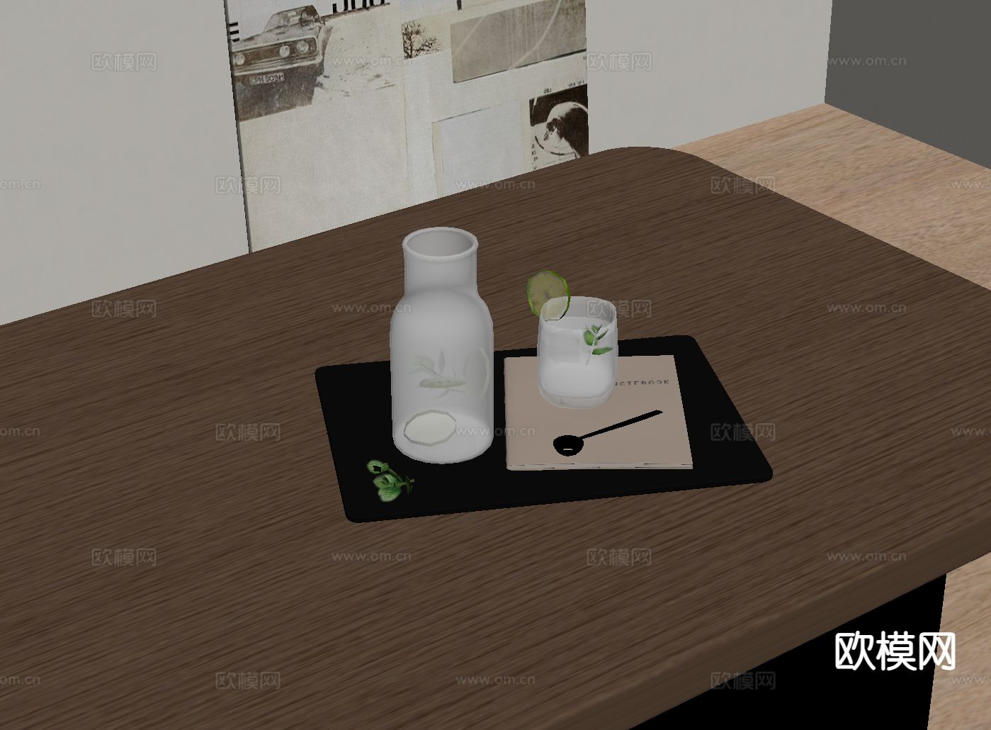 现代酒水 饮料 托盘su模型下载（渲染图1）