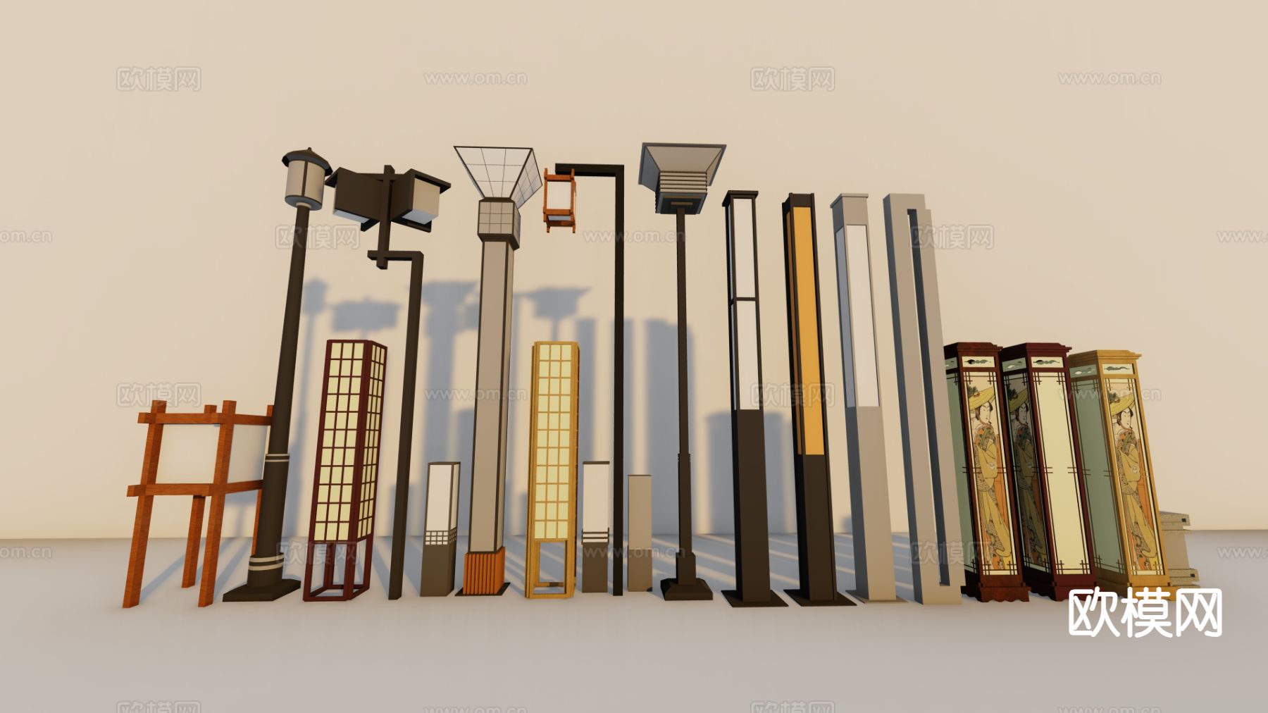 新中式户外灯 景观灯 路灯 庭院灯su模型下载（渲染图2）