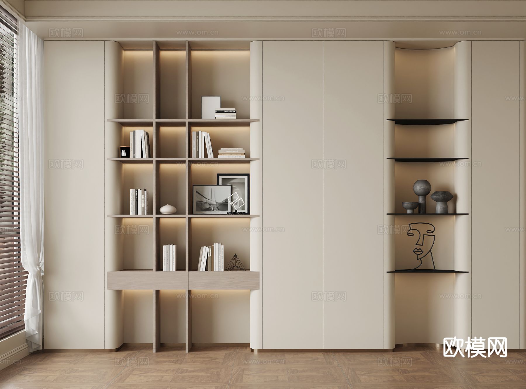 侘寂书柜su模型下载（渲染图2）