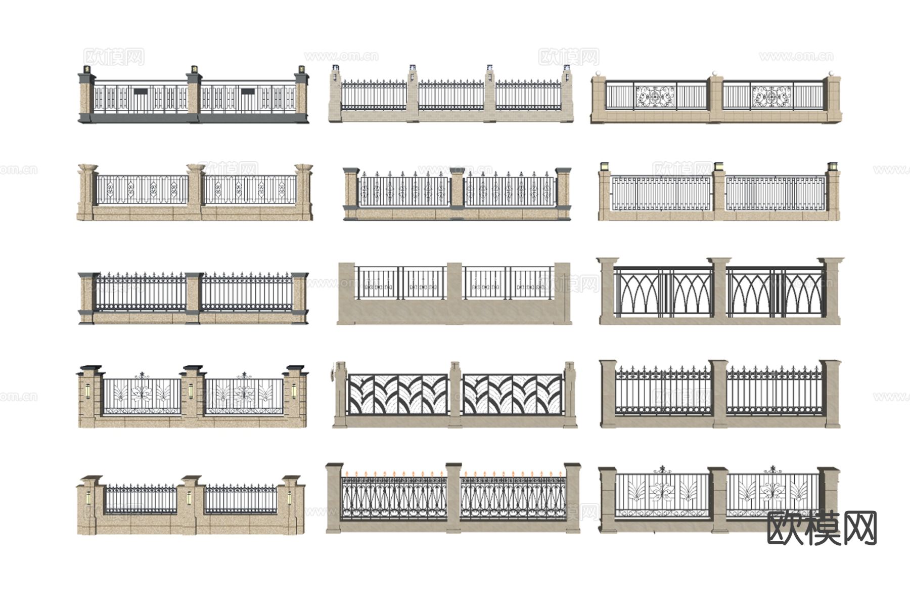 建筑外墙 庭院景墙 别墅院墙su模型下载（渲染图1）