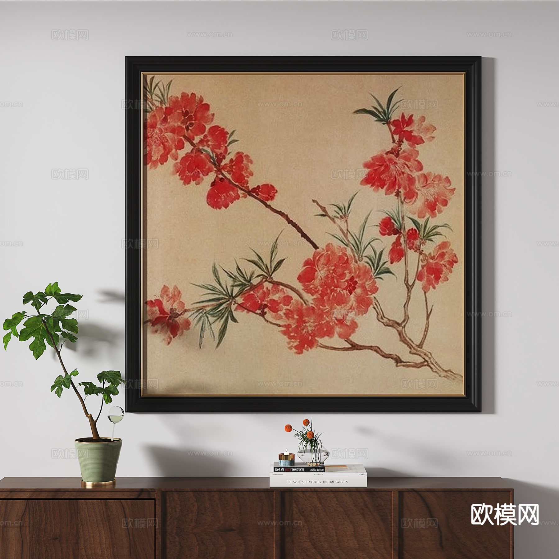 中古风花卉画 艺术画 装饰画3d模型