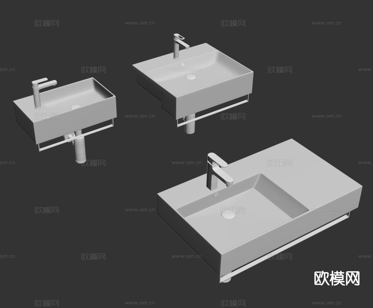 现代台盆 洗手盆 一体盆su模型下载（渲染图1）