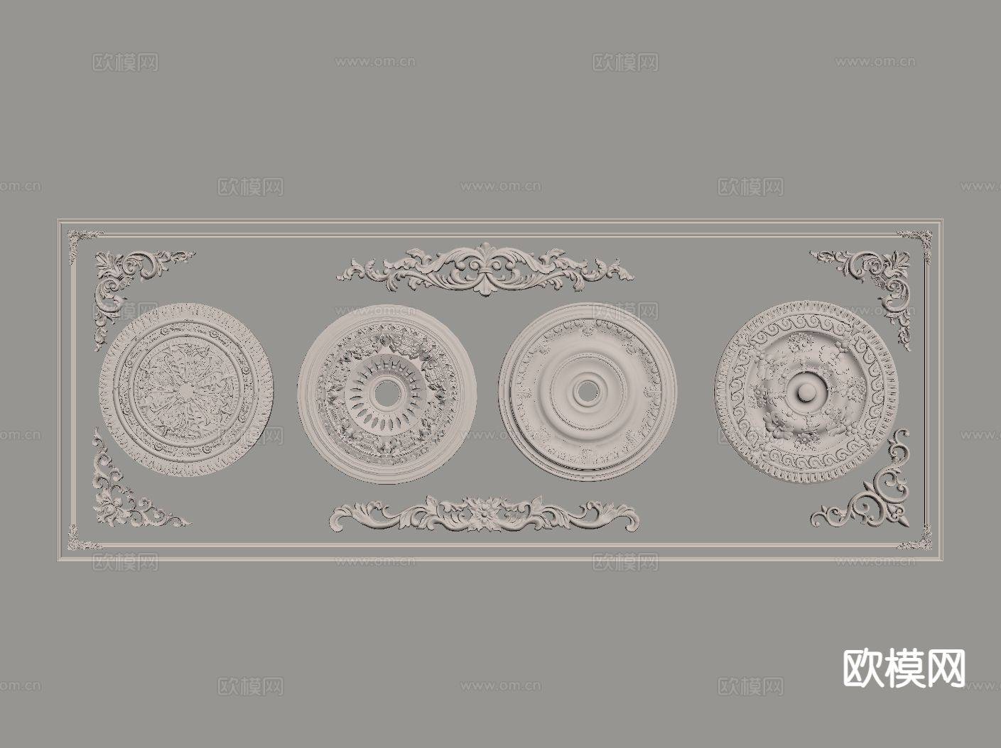 法式雕花 灯盘 线条su模型下载（渲染图1）