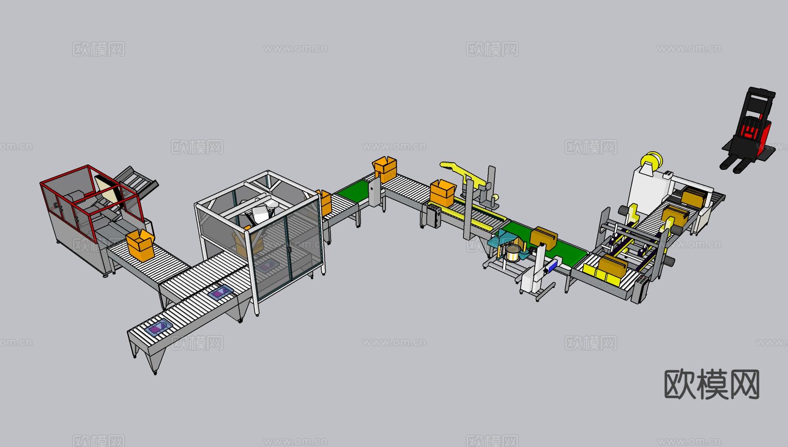 工业设备 自动包装线 流水台su模型
