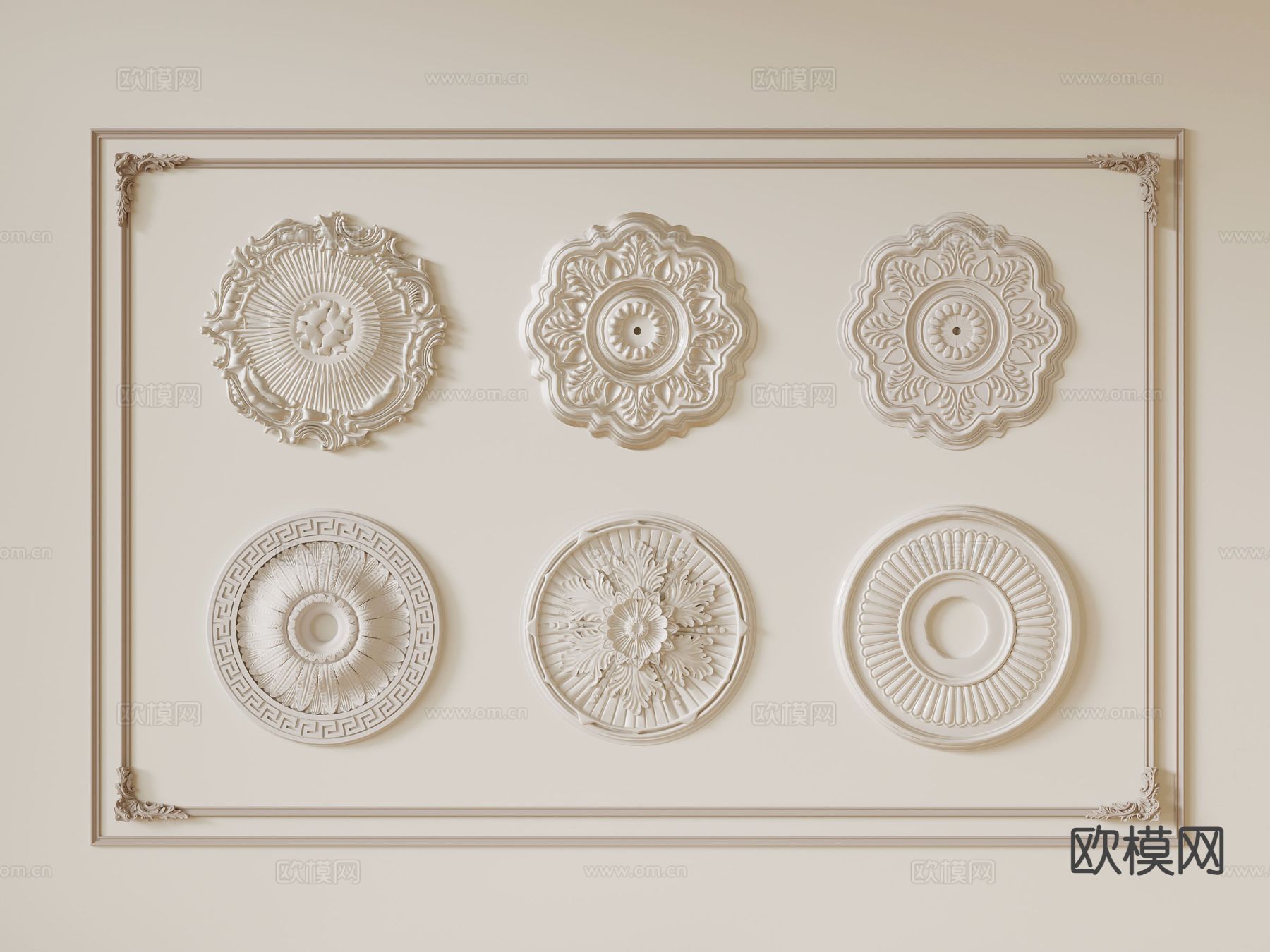 法式雕花 石膏雕花 灯盘su模型下载（渲染图2）