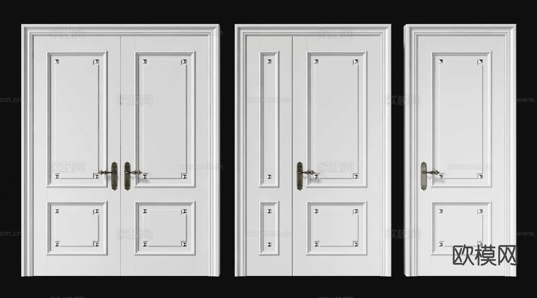 简欧双开门 实木门 入户门 子母门3d模型下载（渲染图2）
