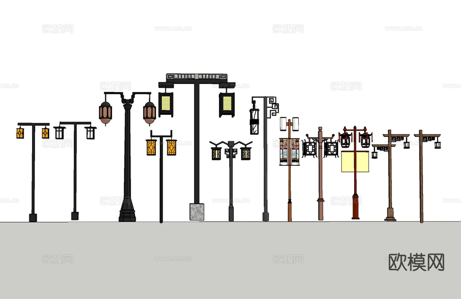 新中式户外灯 景观灯 路灯su模型下载（渲染图1）