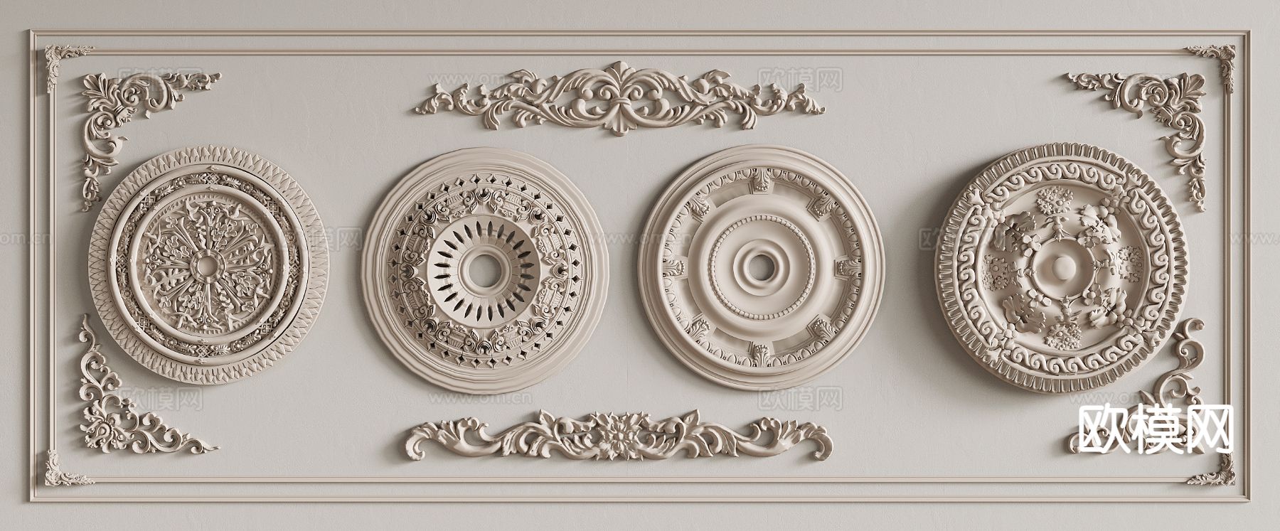 法式雕花 灯盘 线条su模型下载（渲染图2）