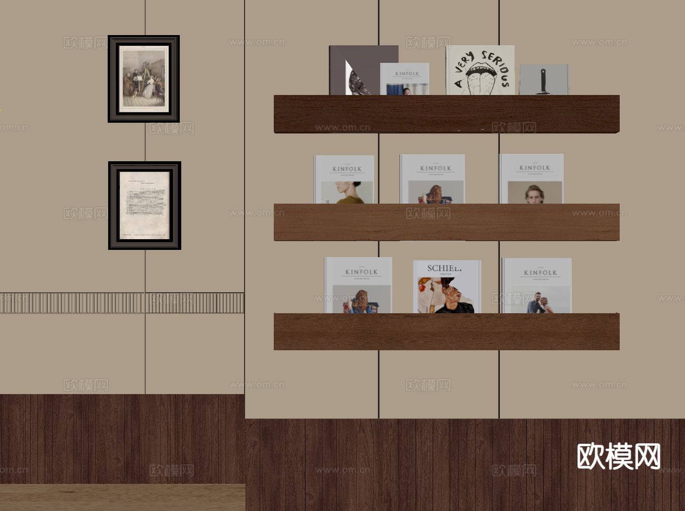 中古风壁柜 吊挂置物架 杂志架su模型下载（渲染图1）