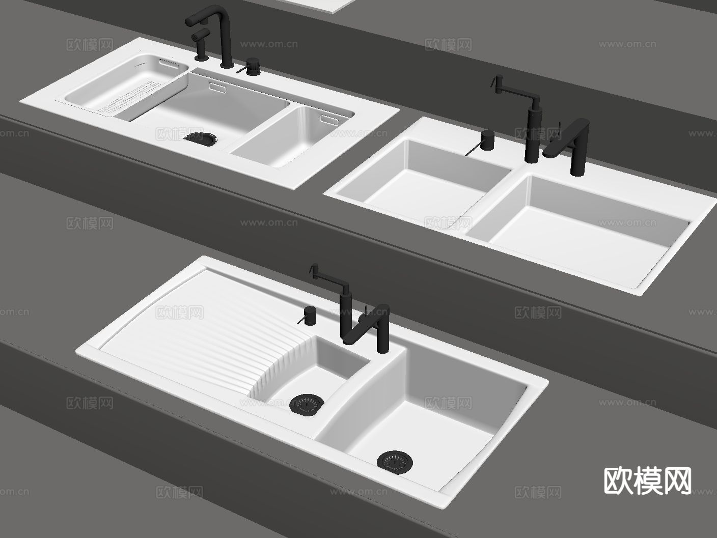 嵌入式洗手台 洗手盆 台上盆su模型下载（渲染图1）
