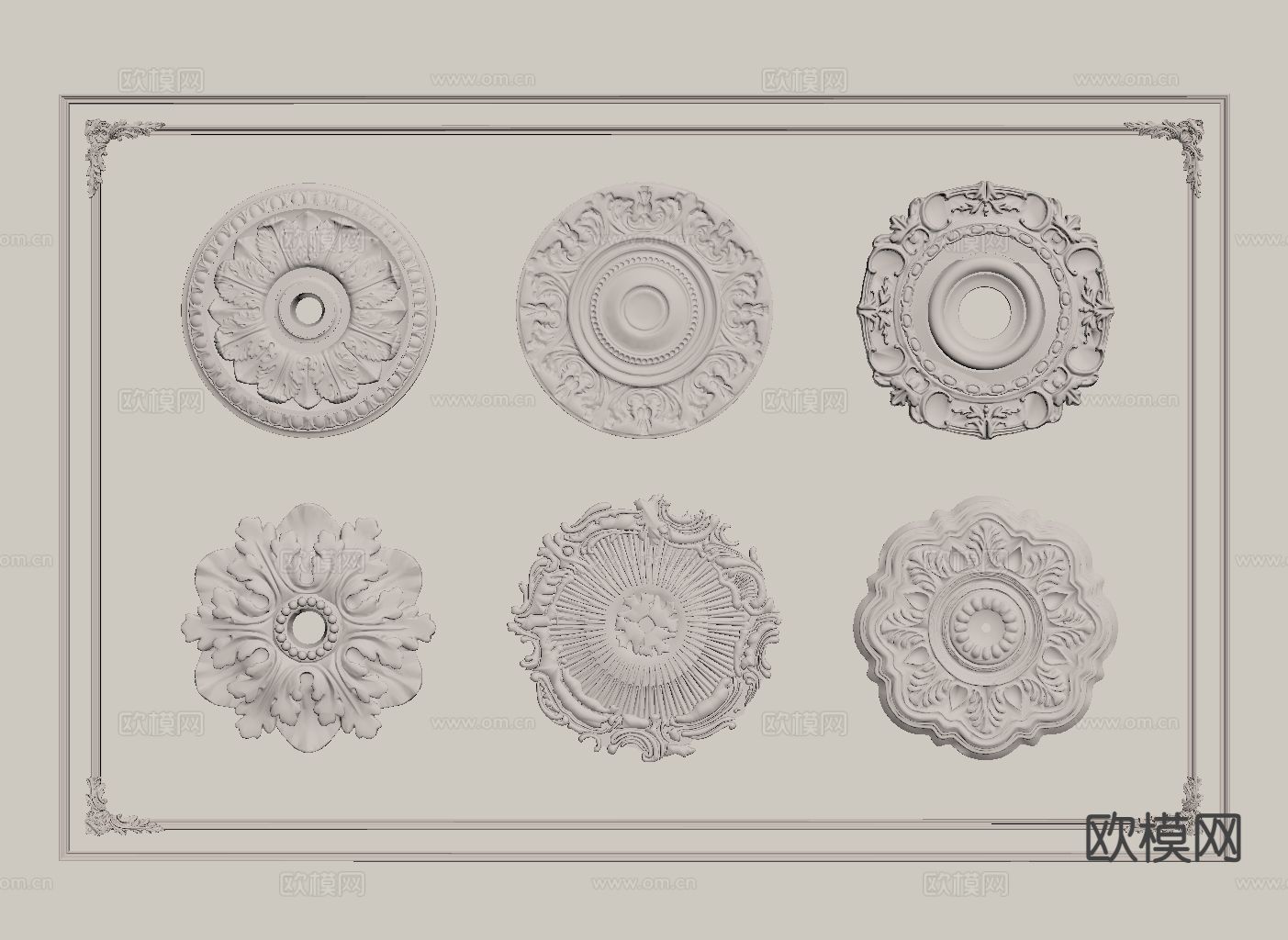 法式雕花 石膏雕花 灯盘su模型下载（渲染图1）