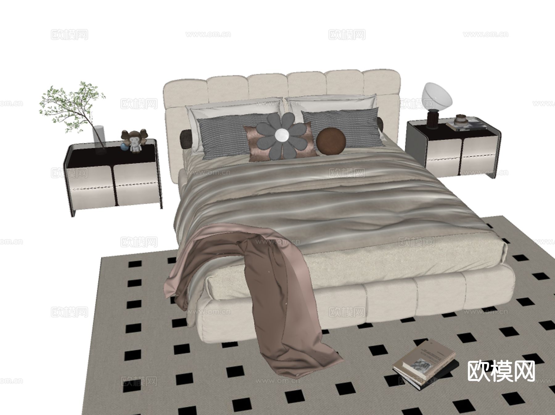 法式双人床su模型下载（渲染图1）